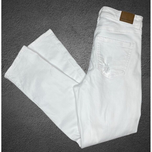 American Eagle White Distressed Mom Straight Jeans 0R 26W High Rise Stretch - Picture 1 of 12